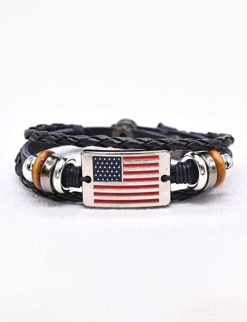 Woven Flag Pattern Leather Bracelet — black bracelet