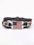Woven Flag Pattern Leather Bracelet — black bracelet