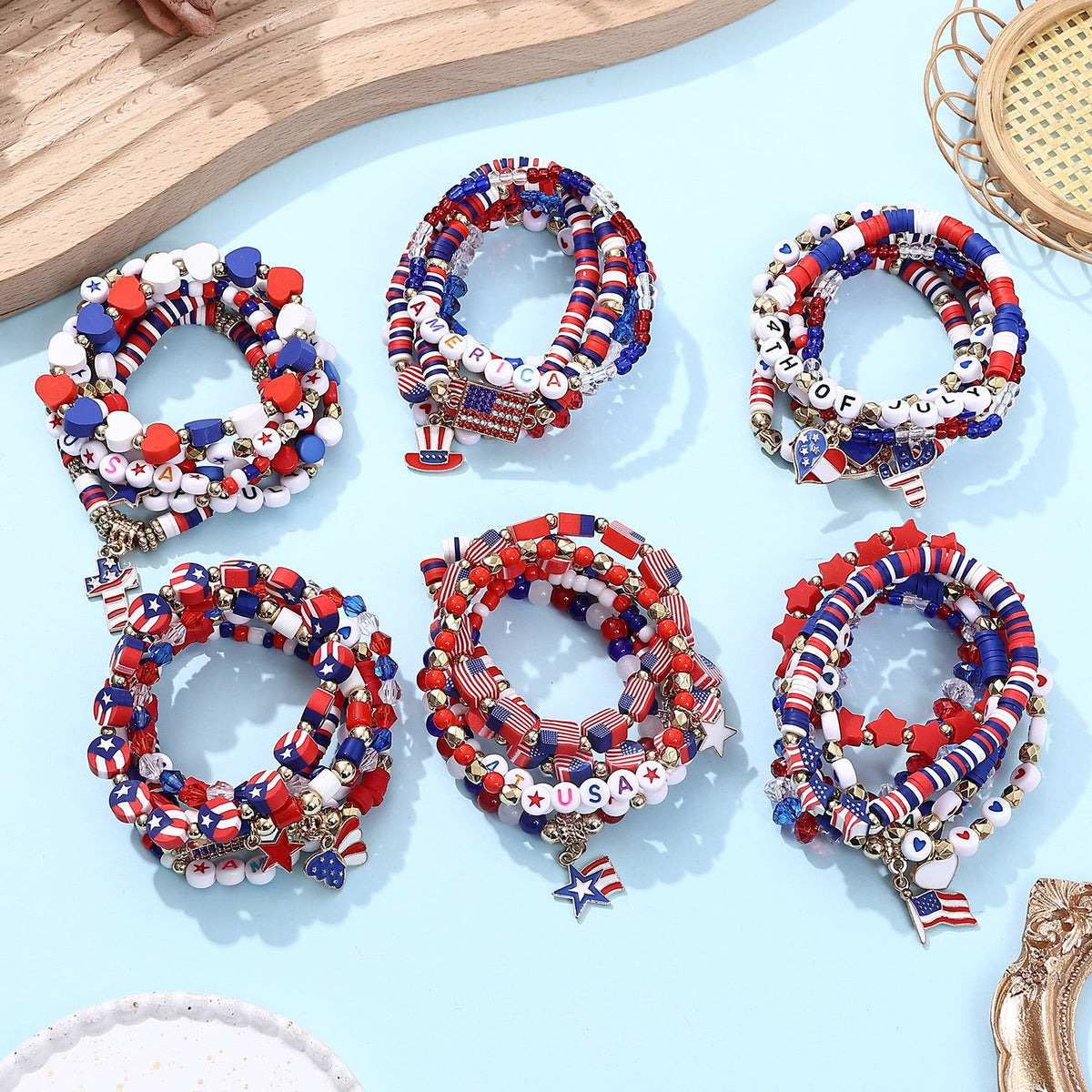 Flag Beaded Chain Bracelet Set — bracelet, view 3