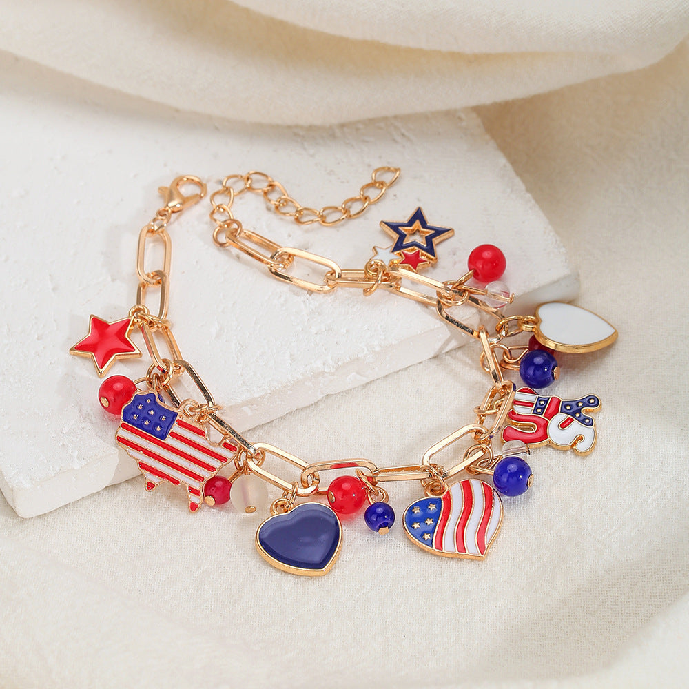 Flag Charm Tassel Chain Bracelet — gold bracelet, view 2