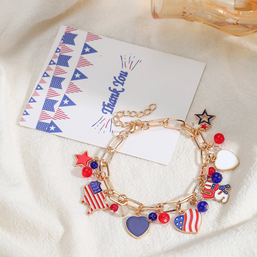 Flag Charm Tassel Chain Bracelet — gold bracelet, view 3