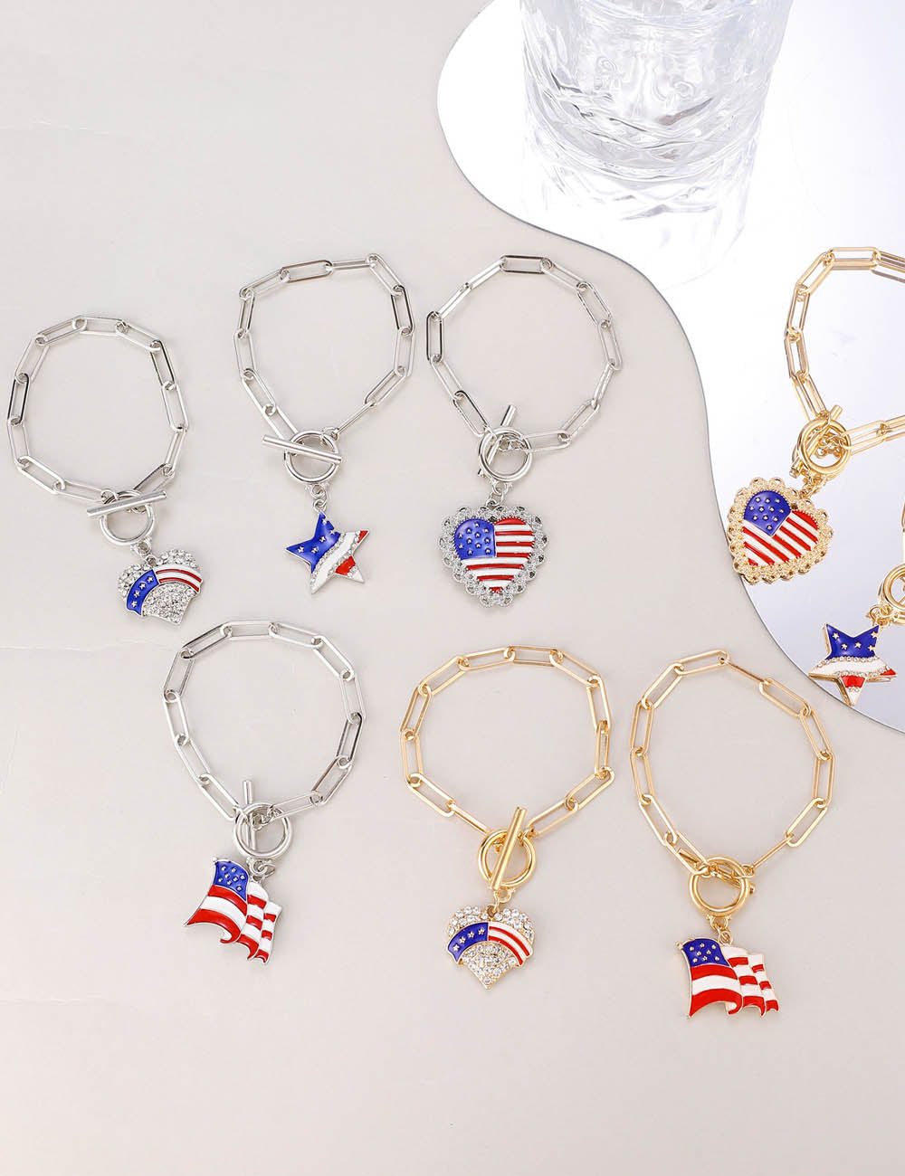 American Flag Pendant Chain Bracelet — gold bracelet
