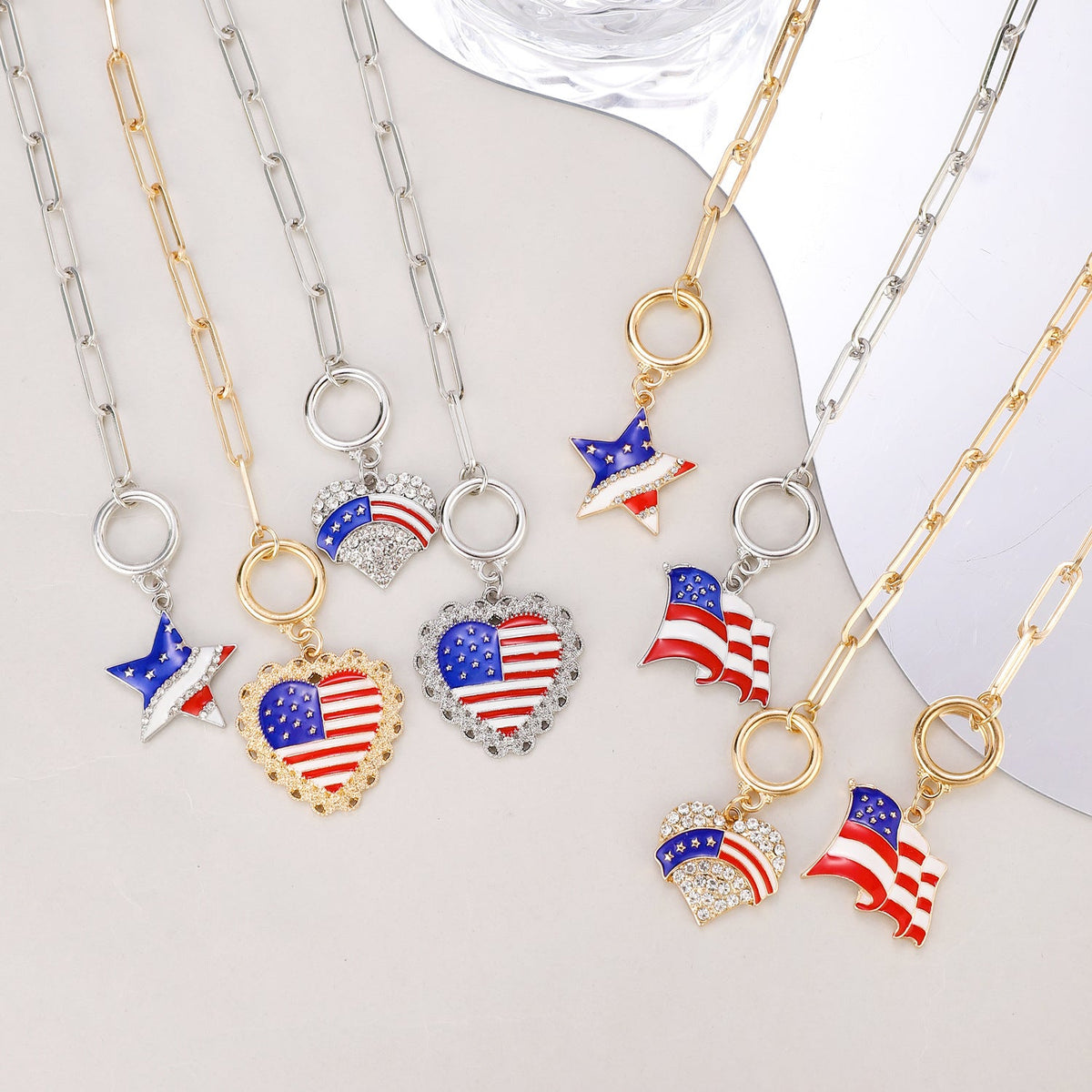 American Flag Pendant Chain Bracelet — gold bracelet, view 2
