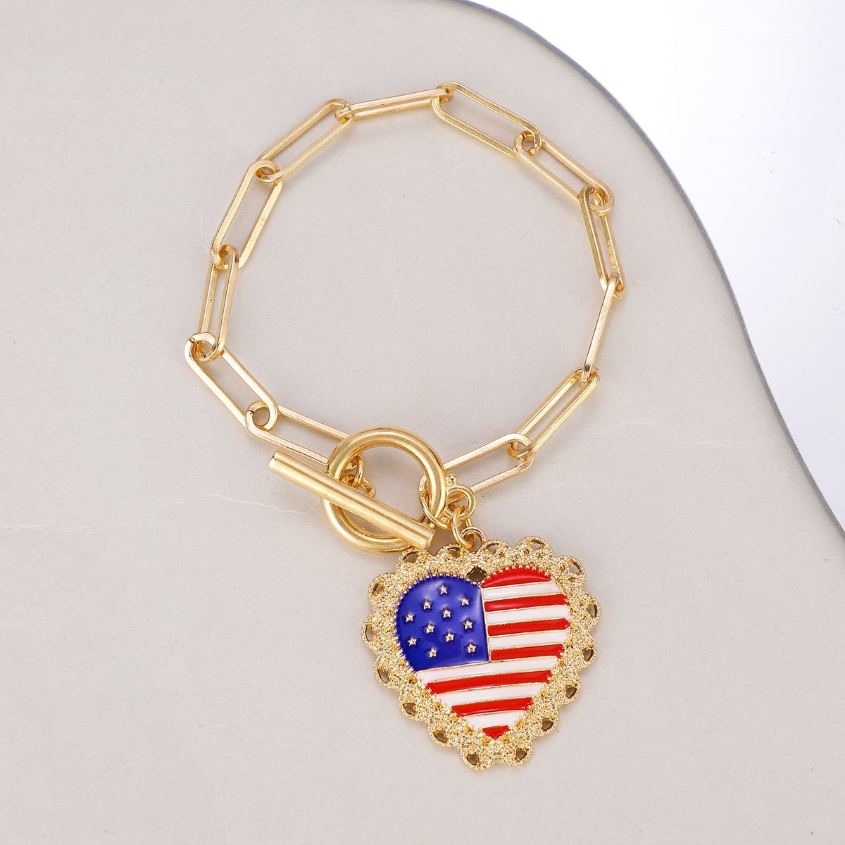 American Flag Pendant Chain Bracelet — gold bracelet, view 3
