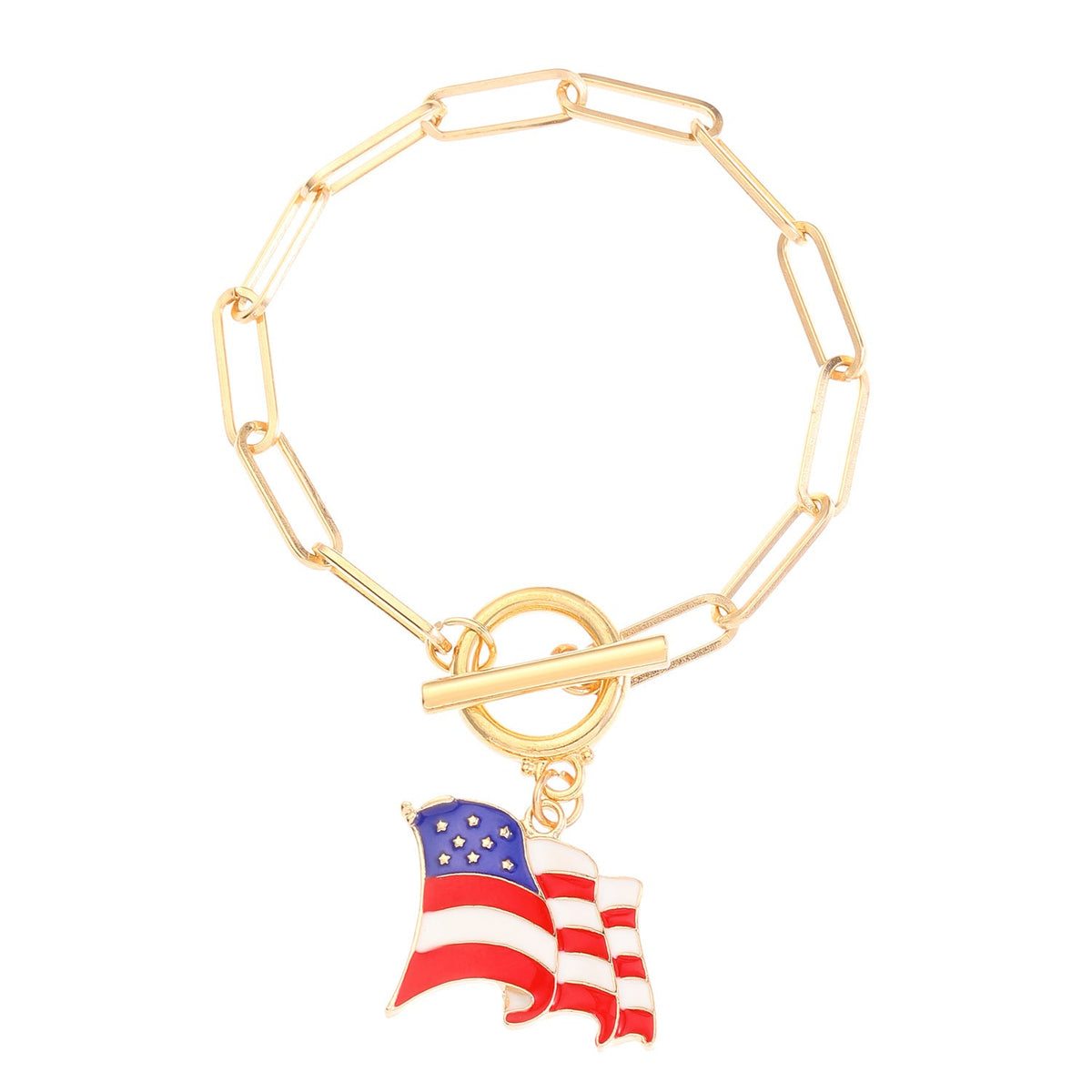 American Flag Pendant Chain Bracelet — gold bracelet, view 5