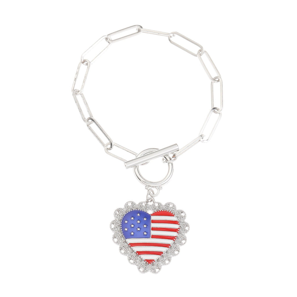 American Flag Pendant Chain Bracelet — gold bracelet, view 6