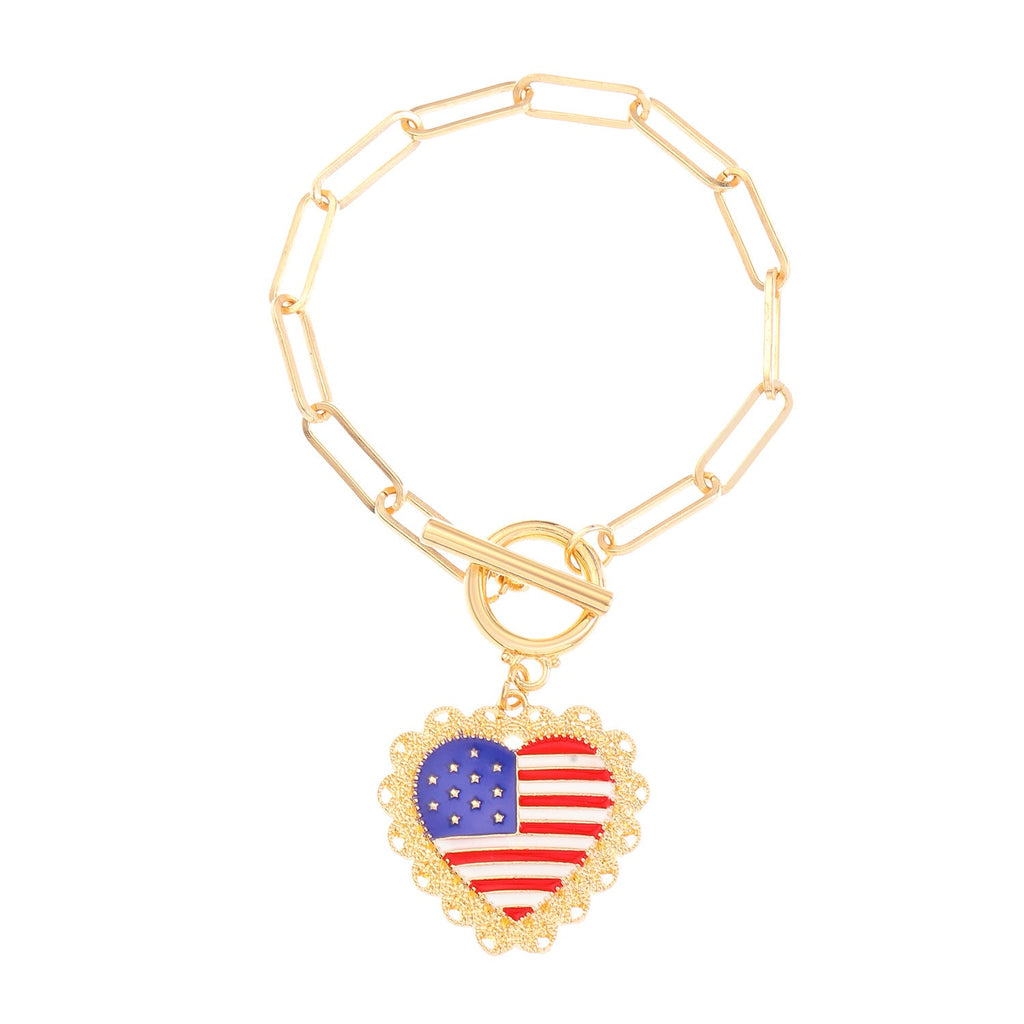 American Flag Pendant Chain Bracelet — gold bracelet, view 7