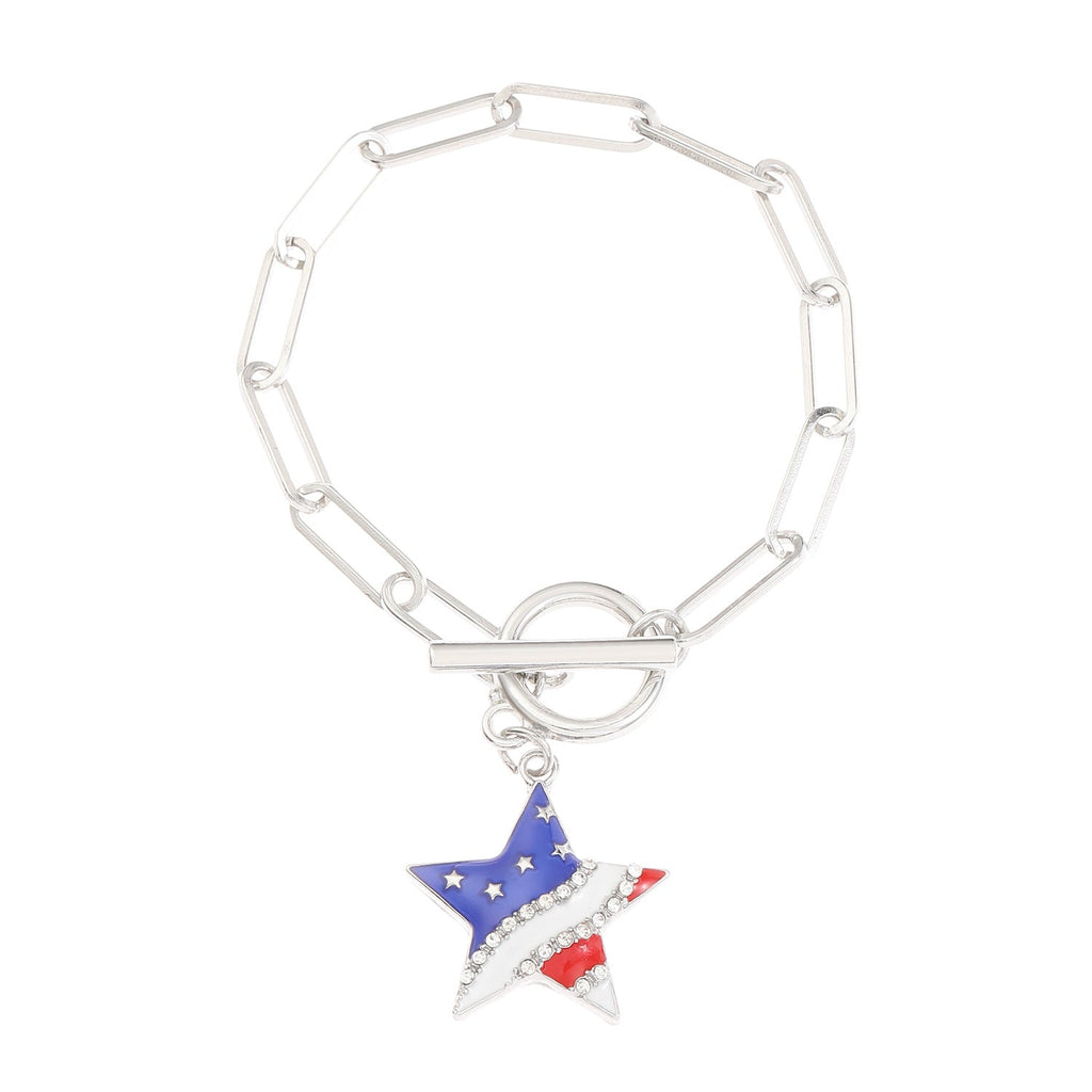 American Flag Pendant Chain Bracelet — gold bracelet, view 8