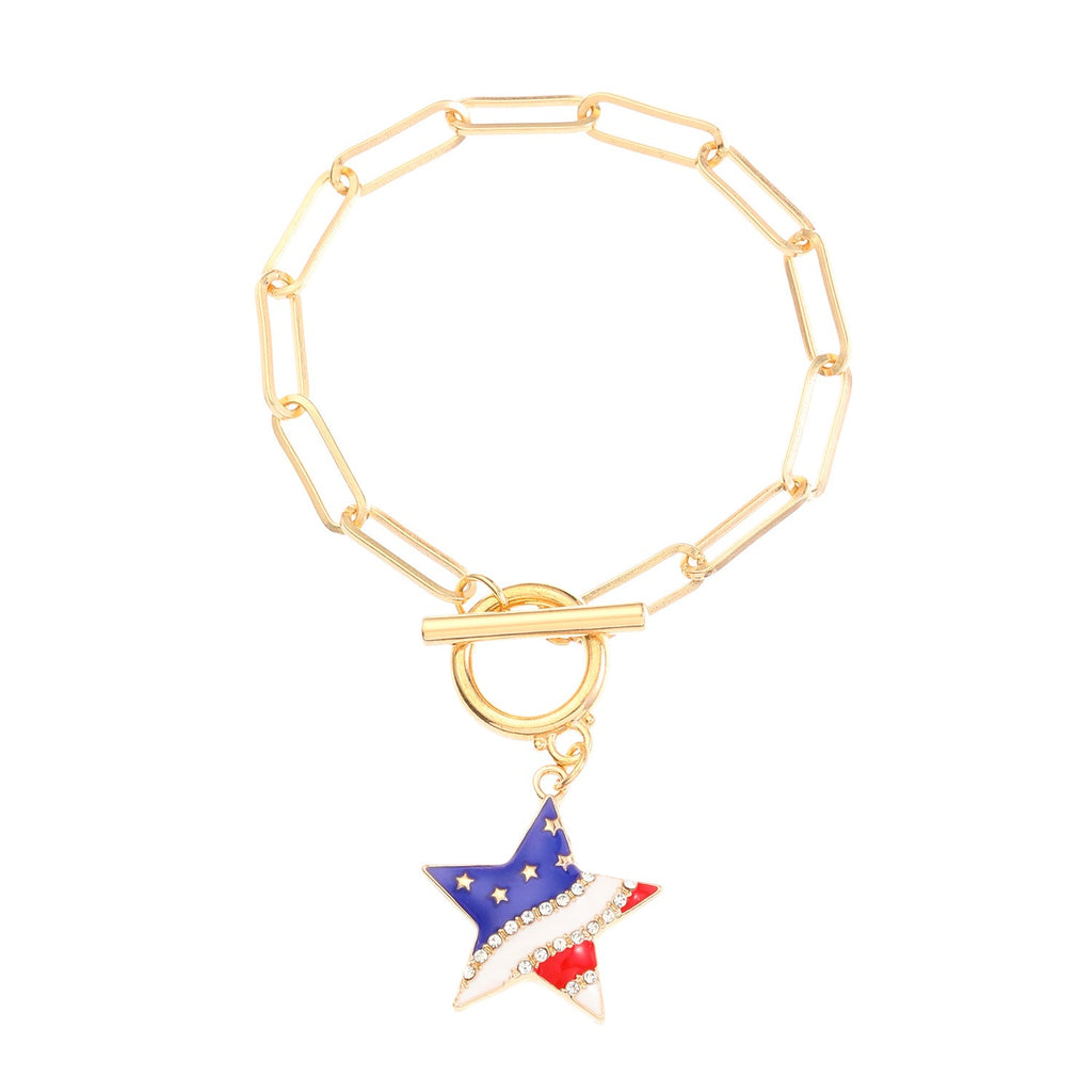 American Flag Pendant Chain Bracelet — gold bracelet, view 9