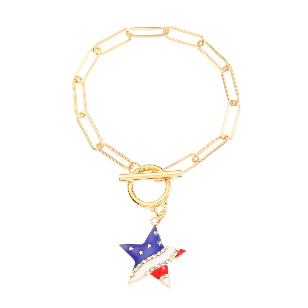 American Flag Pendant Chain Bracelet — gold bracelet, view 9