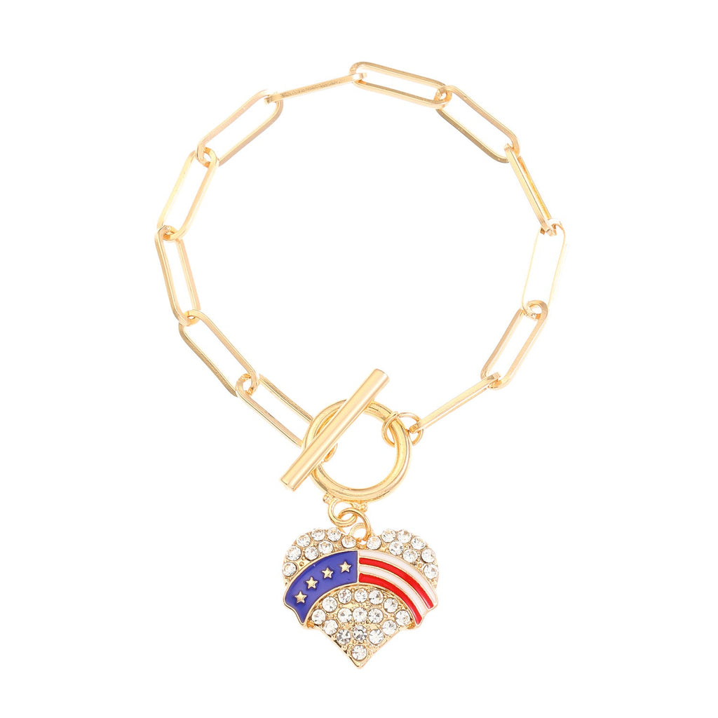 American Flag Pendant Chain Bracelet — gold bracelet, view 11