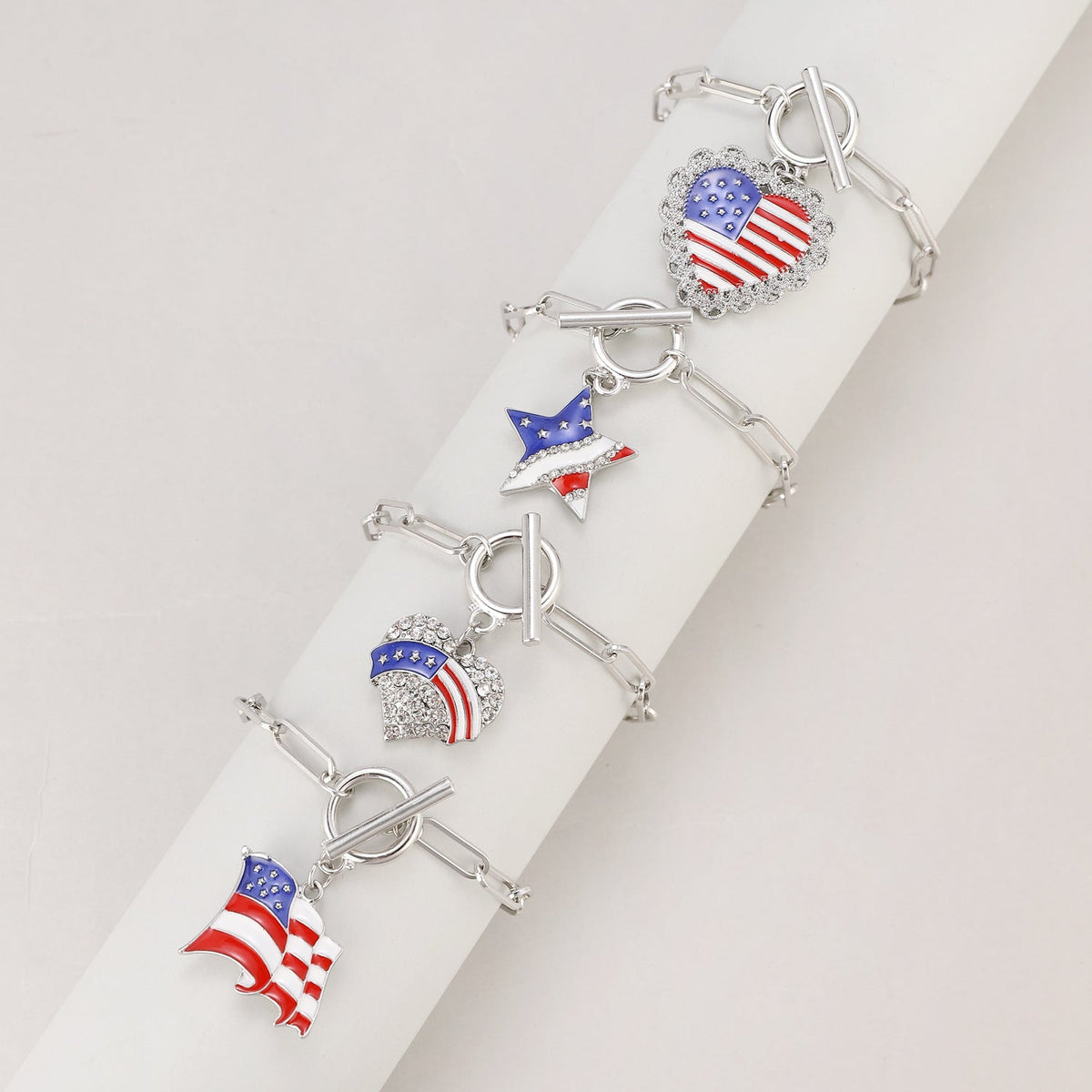 American Flag Pendant Chain Bracelet — gold bracelet, view 12