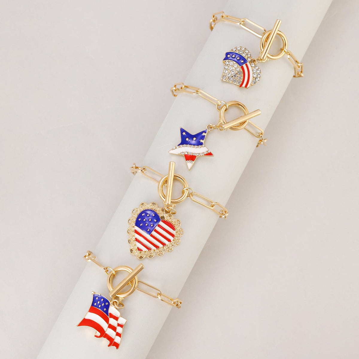 American Flag Pendant Chain Bracelet — gold bracelet, view 13