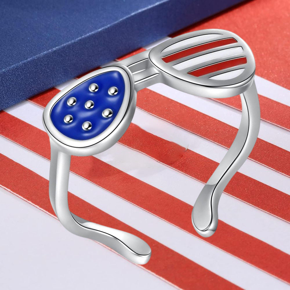 Eyeglasses Style Flag Ring — silver ring, view 2