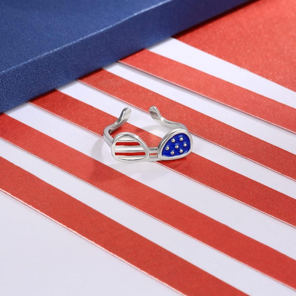 Eyeglasses Style Flag Ring — silver ring, view 3