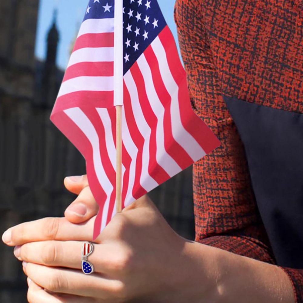 Eyeglasses Style Flag Ring — silver ring, view 4