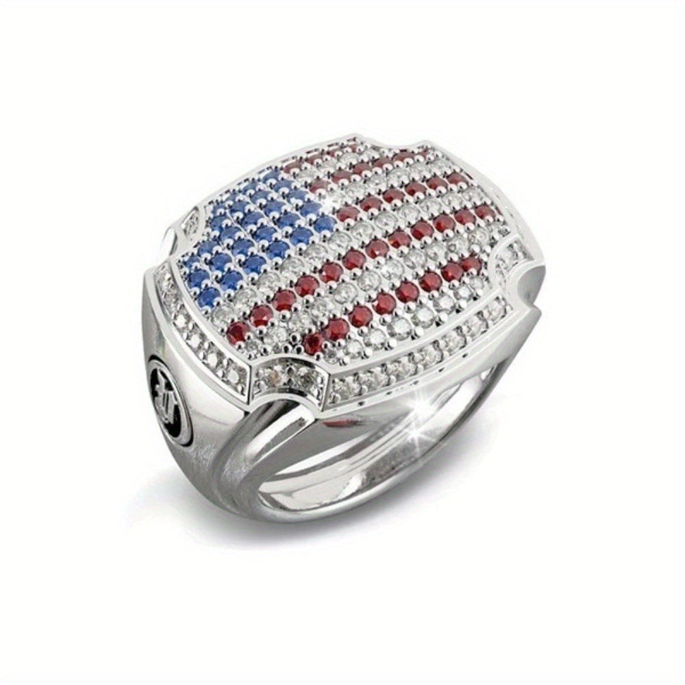 Chunky Flag-Motif Wide Ring — silver ring, view 2