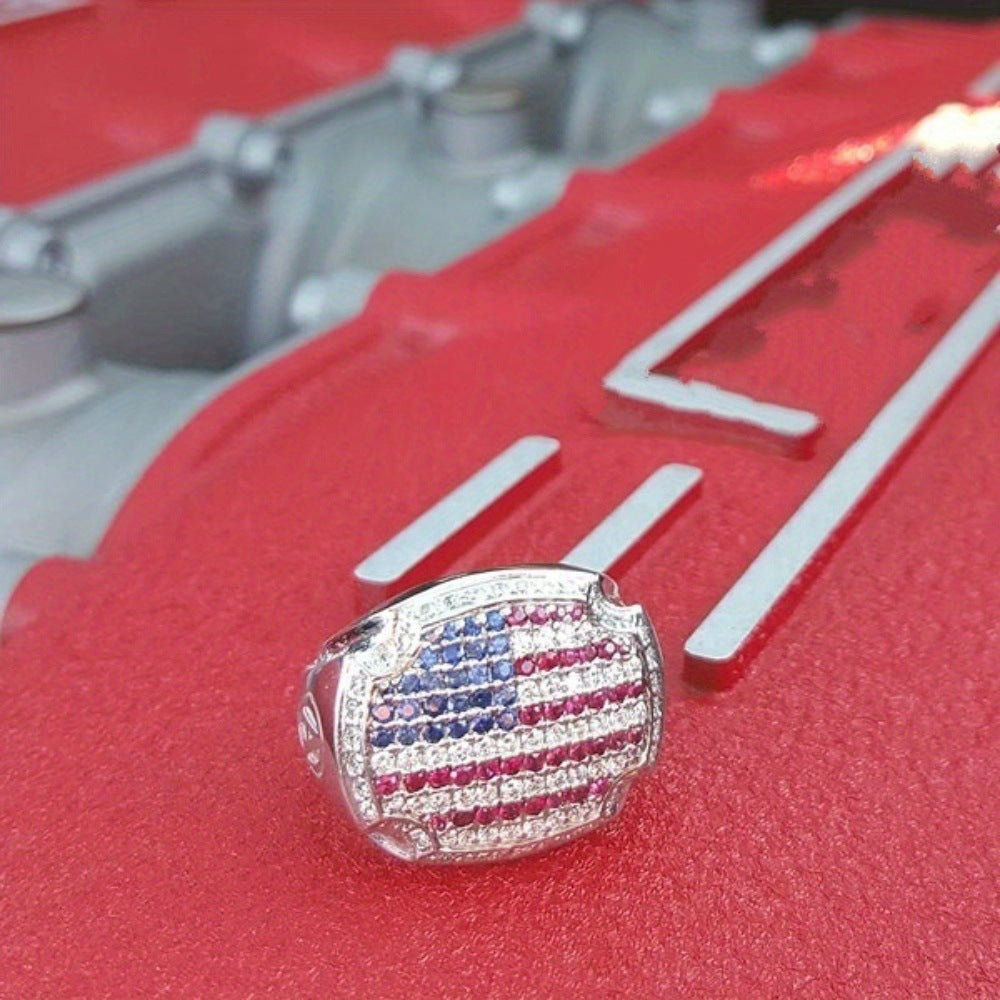 Chunky Flag-Motif Wide Ring — silver ring, view 3