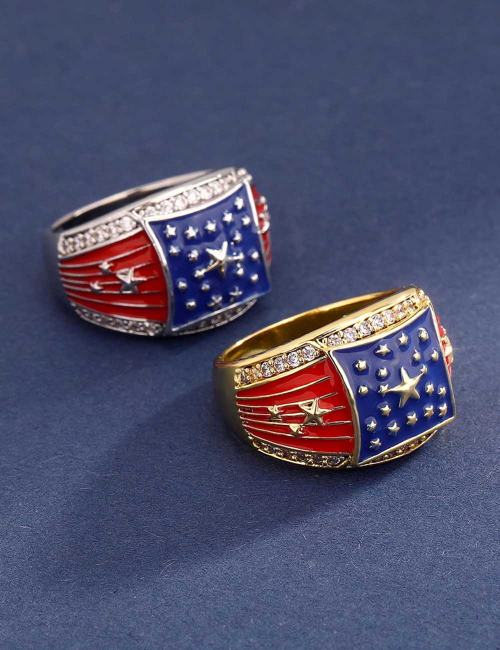 USA Flag Rhinestone Wide Ring — ring