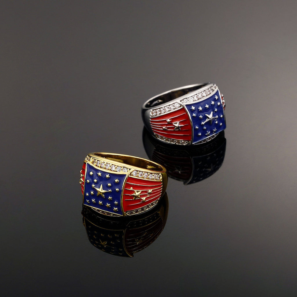 USA Flag Rhinestone Wide Ring — ring, view 2
