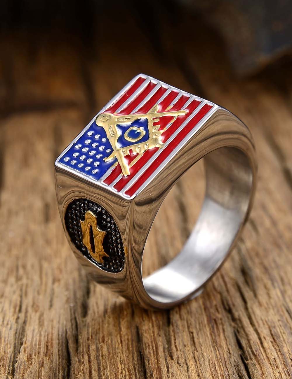 Layered USA Flag Steel Ring — silver ring