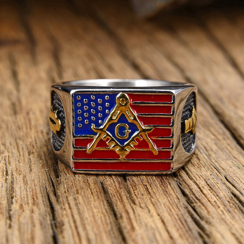 Layered USA Flag Steel Ring — silver ring, view 4