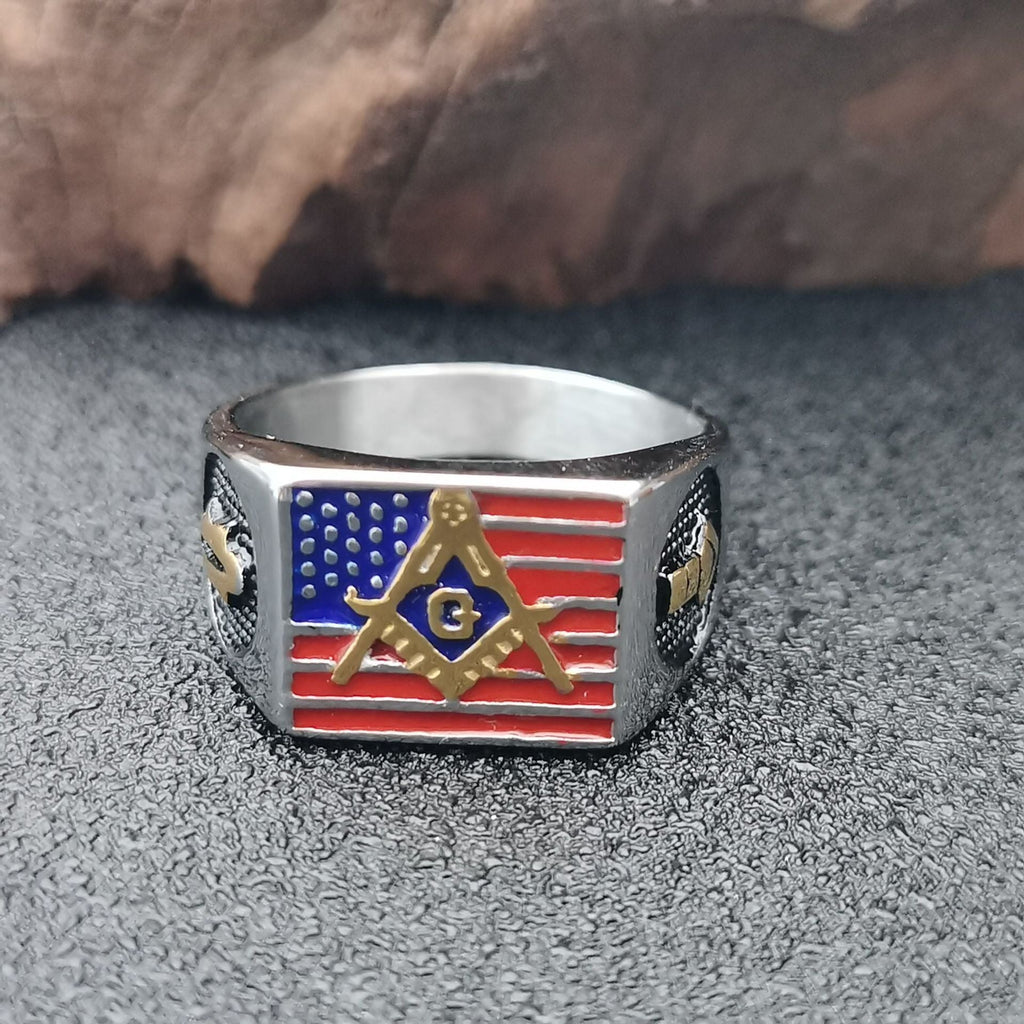 Layered USA Flag Steel Ring — silver ring, view 6