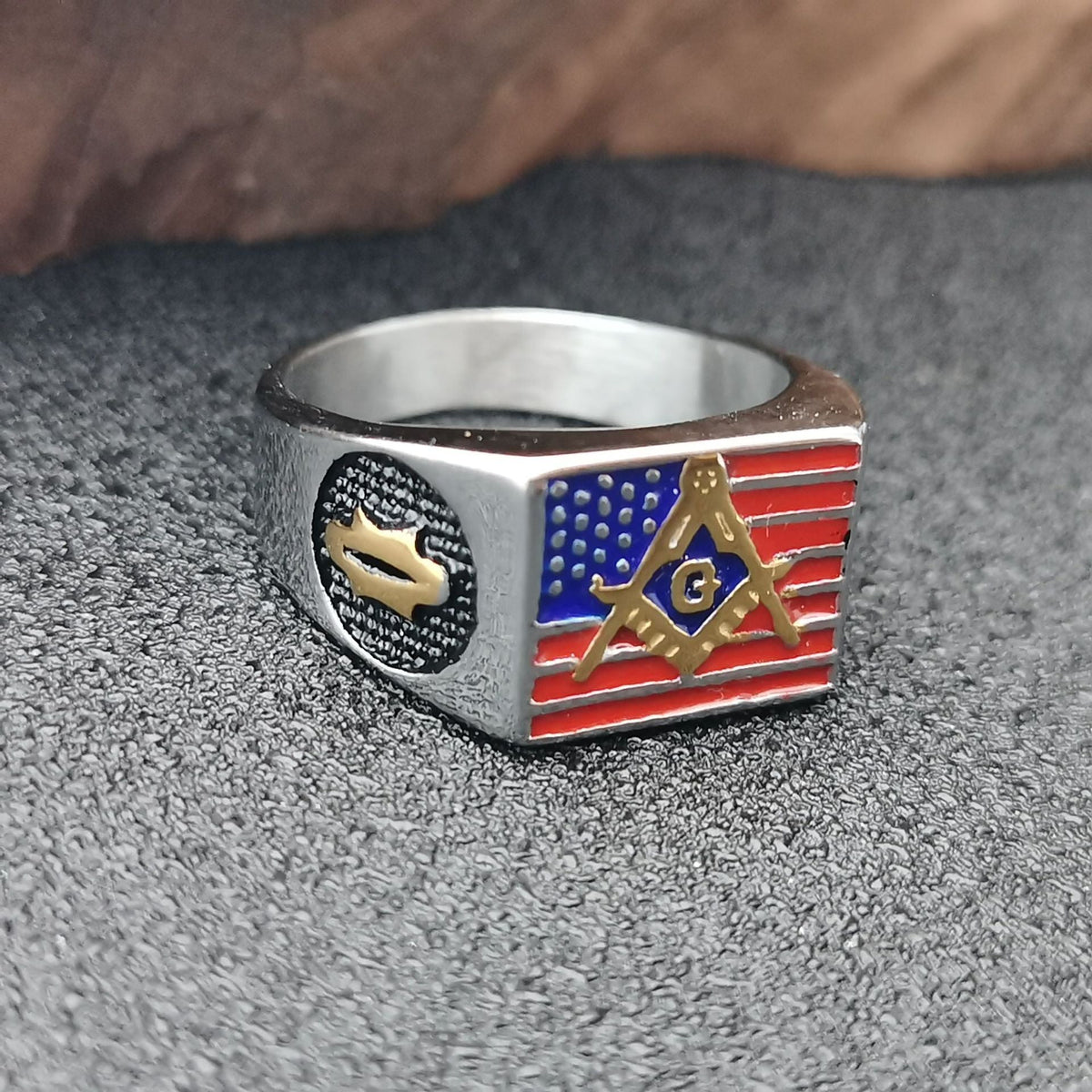 Layered USA Flag Steel Ring — silver ring, view 7