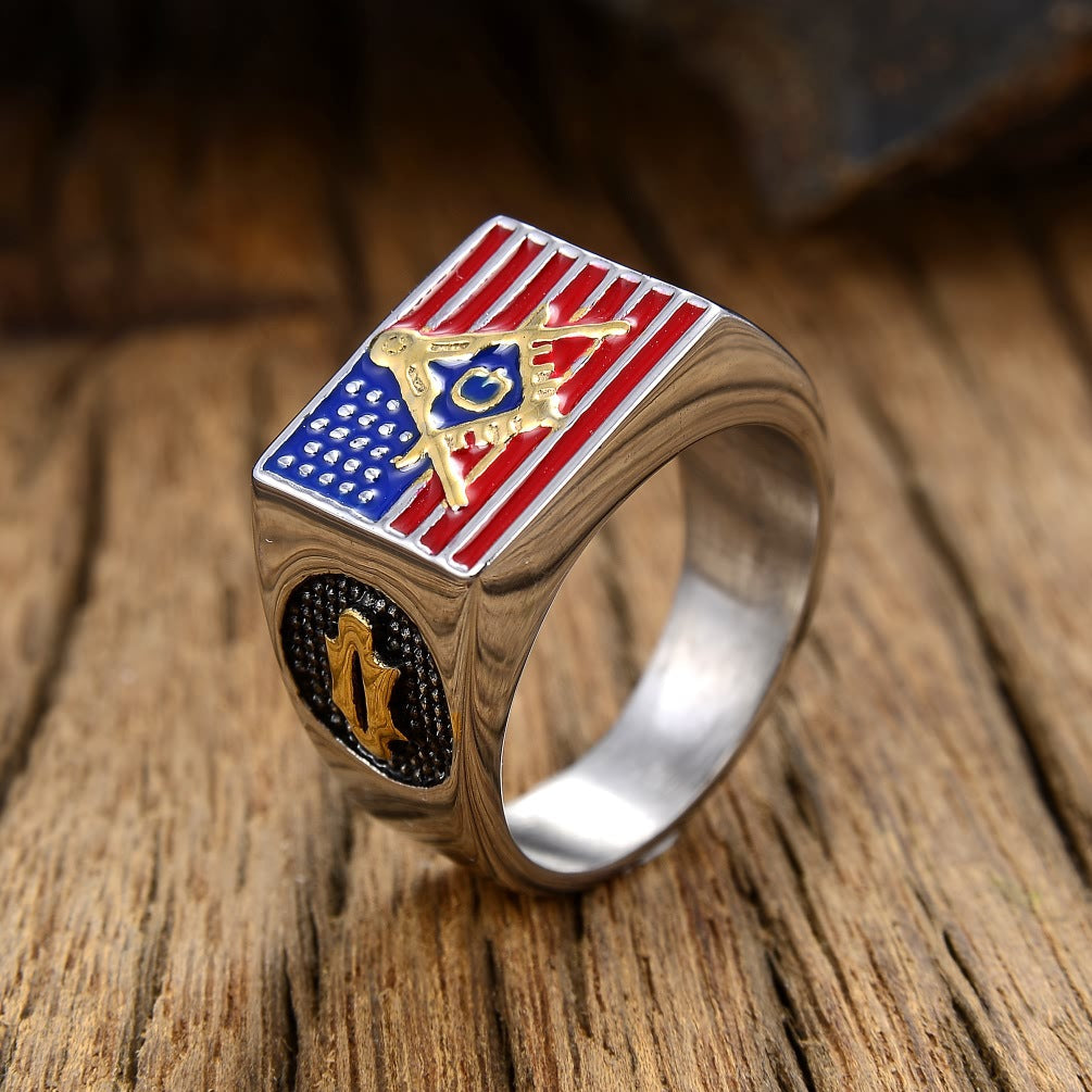 Layered USA Flag Steel Ring — silver ring, view 9