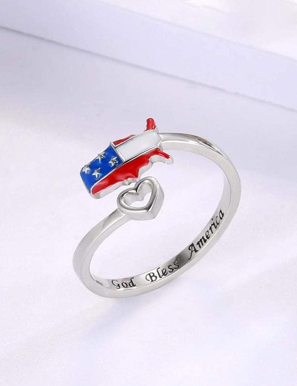 USA Map Open Band Ring — silver ring