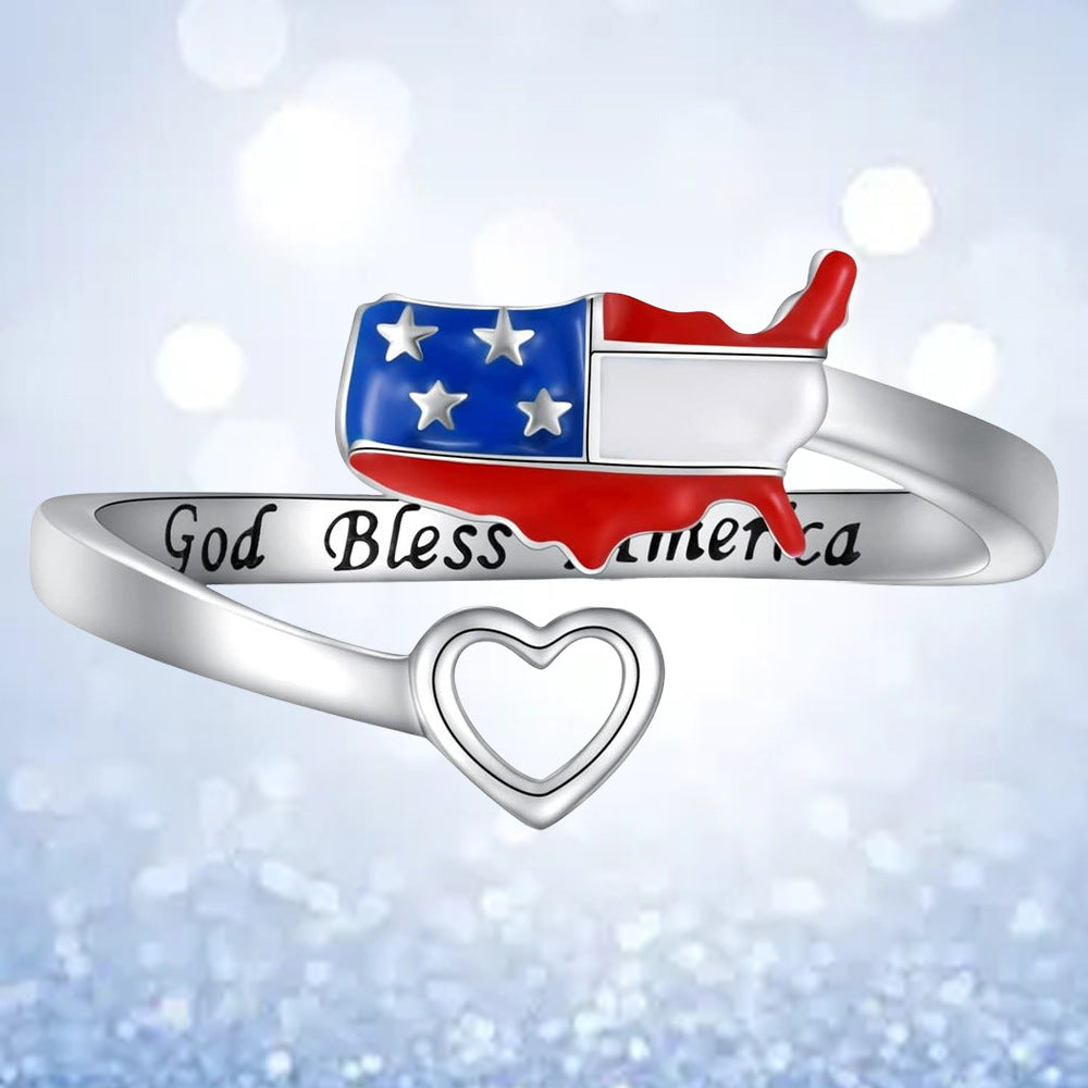 USA Map Open Band Ring — silver ring, view 2