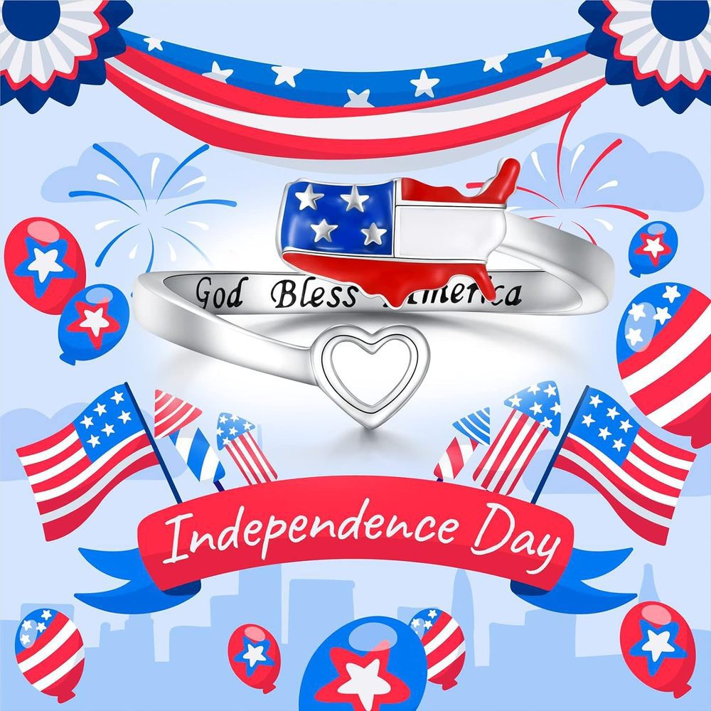 USA Map Open Band Ring — silver ring, view 3