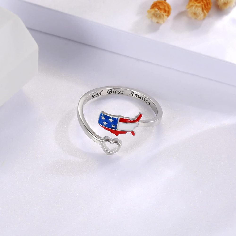 USA Map Open Band Ring — silver ring, view 4