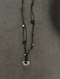 Beaded Braided Heart Necklace — black necklace