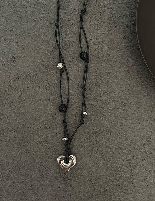 Beaded Braided Heart Necklace — black necklace