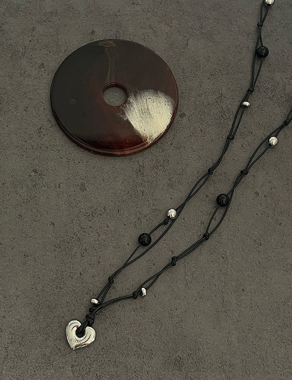 Beaded Braided Heart Necklace — black necklace, view 2