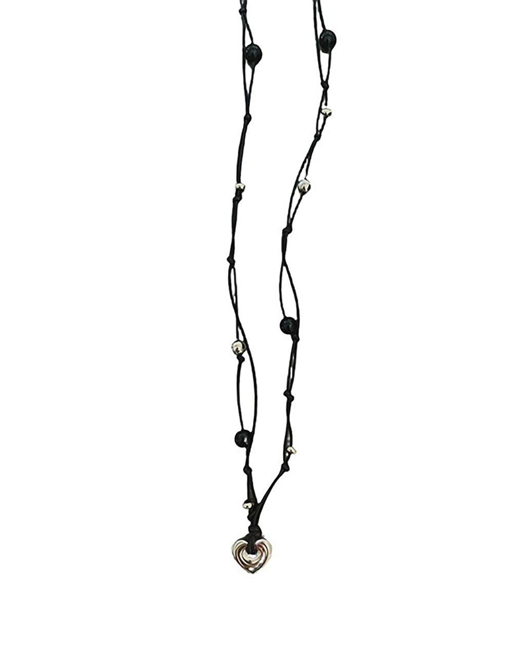 Beaded Braided Heart Necklace — black necklace, view 3