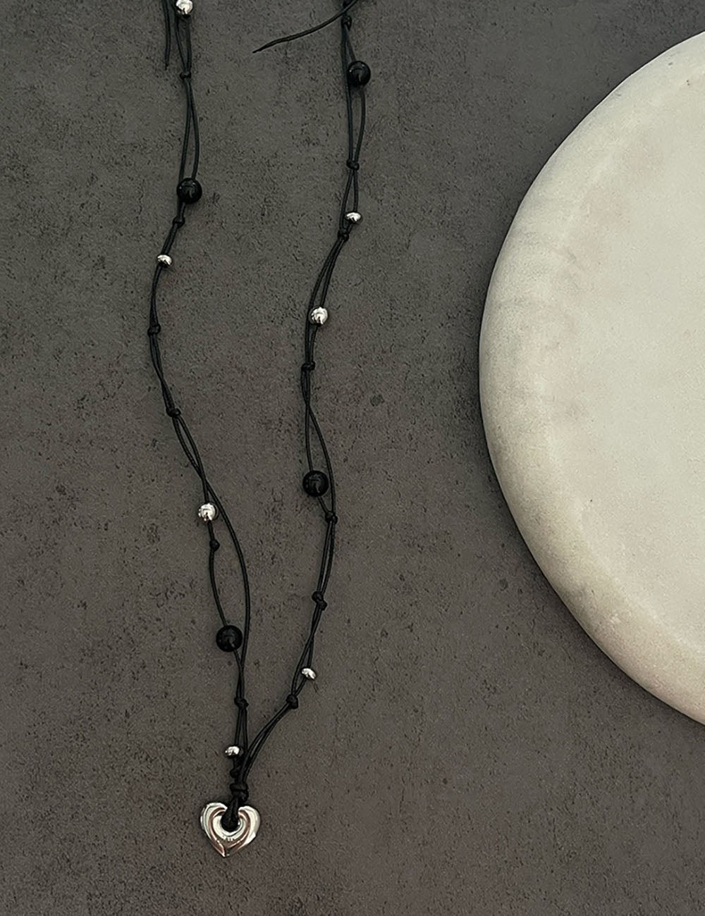 Beaded Braided Heart Necklace — black necklace, view 4