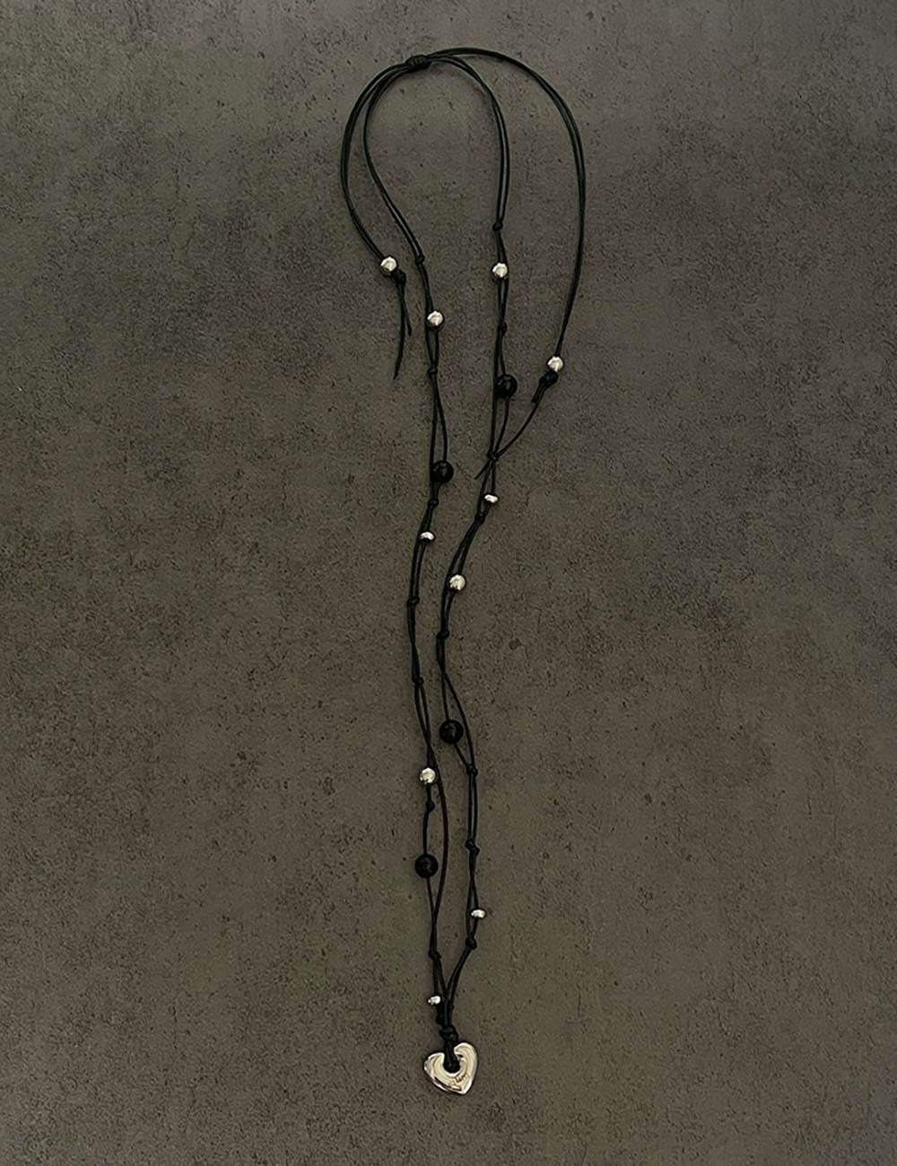 Beaded Braided Heart Necklace — black necklace, view 5