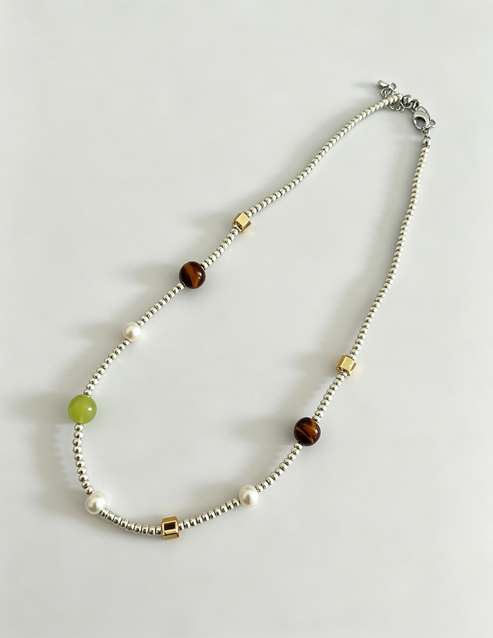 Pearl Beaded Chain Necklace — silver necklace
