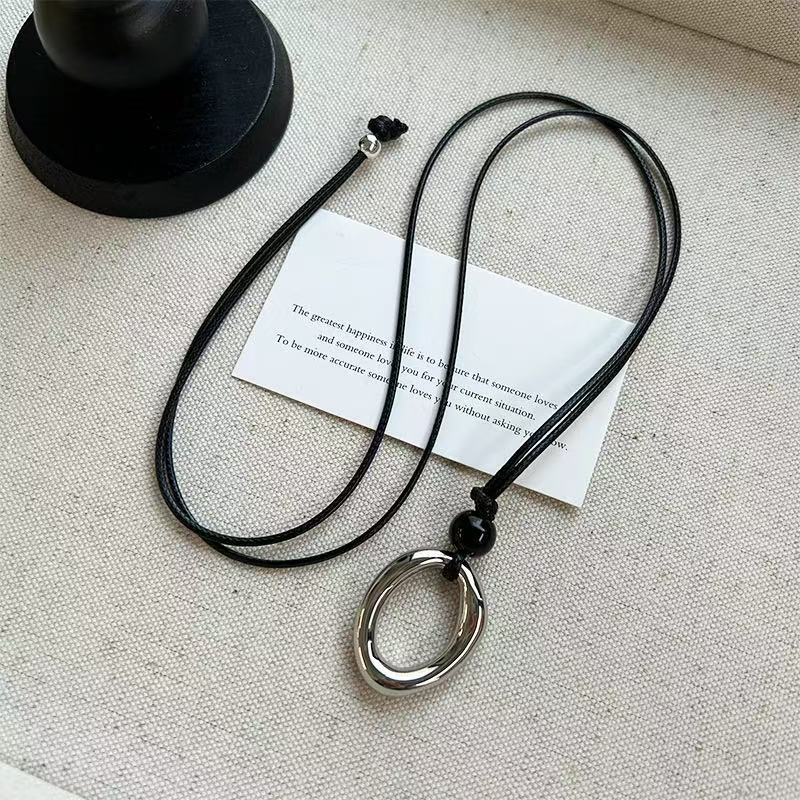 Irregular Circle Pendant Necklace — silver necklace, view 2