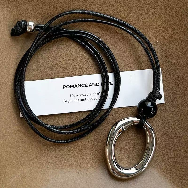 Irregular Circle Pendant Necklace — silver necklace, view 3