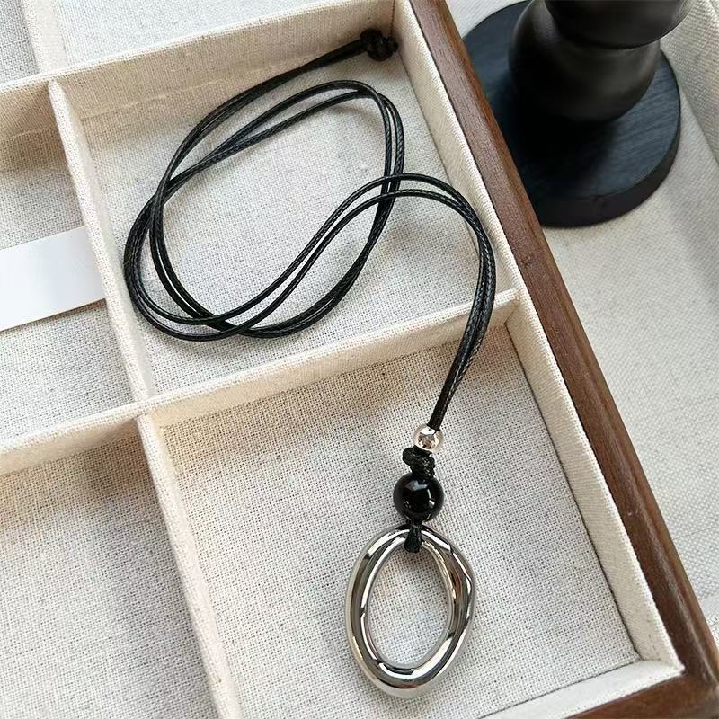 Irregular Circle Pendant Necklace — silver necklace, view 4