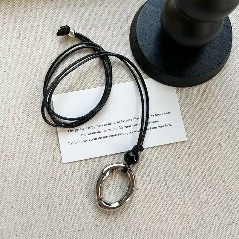 Irregular Circle Pendant Necklace — silver necklace, view 5