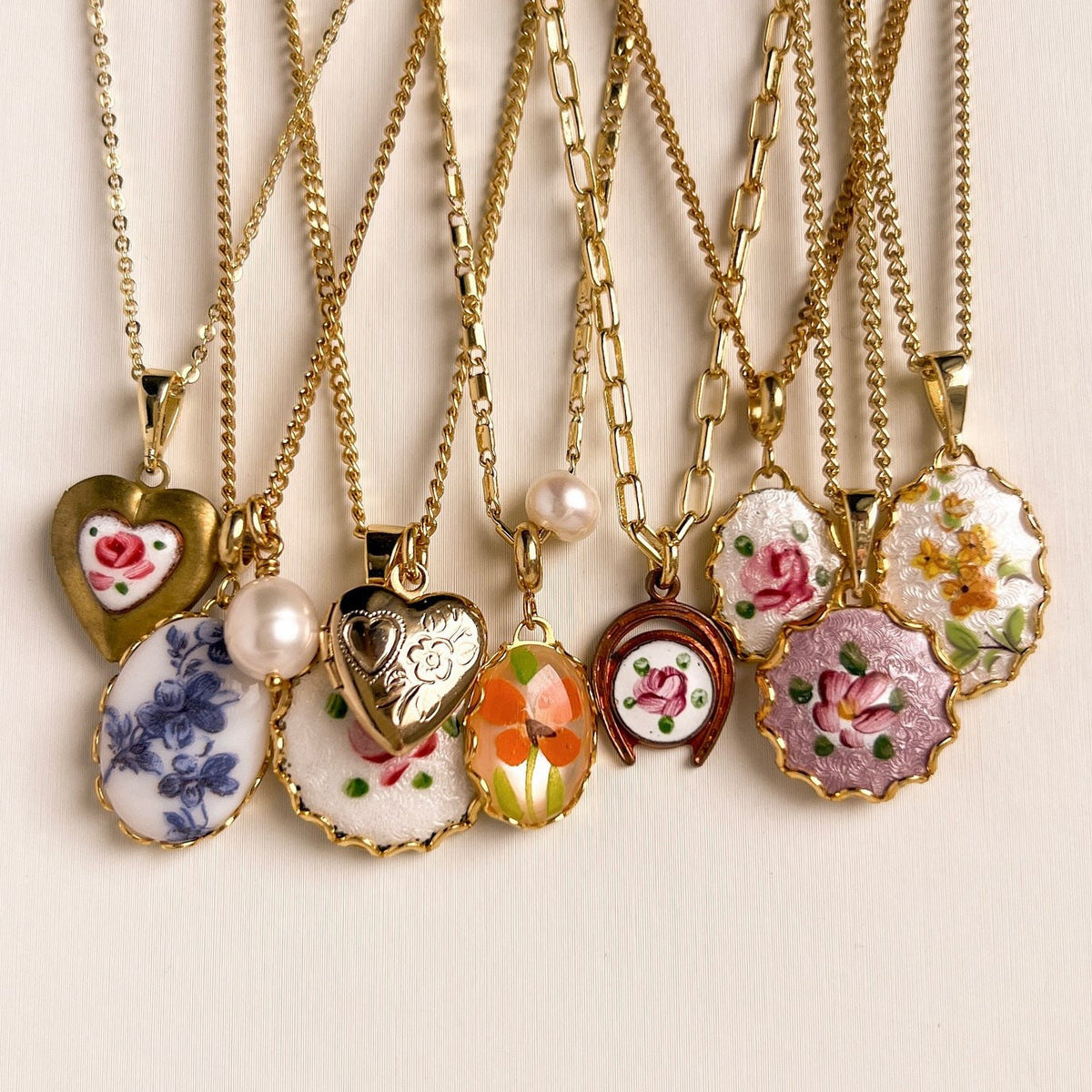 Floral Print Oval Pendant Necklace — necklace, view 2