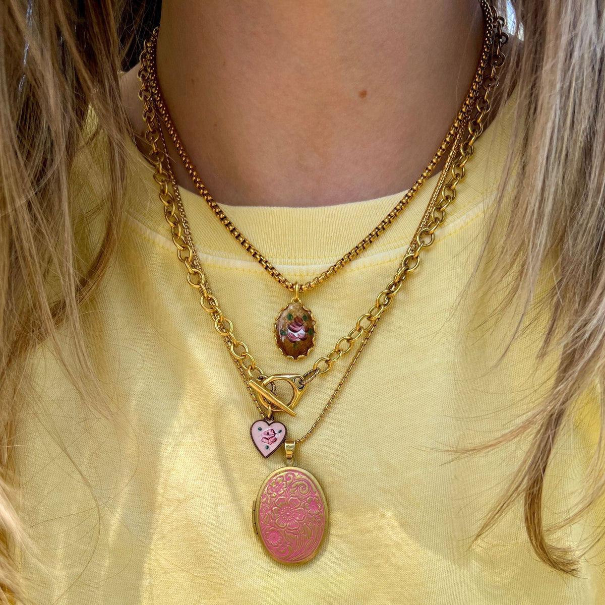 Floral Print Oval Pendant Necklace — necklace, view 3
