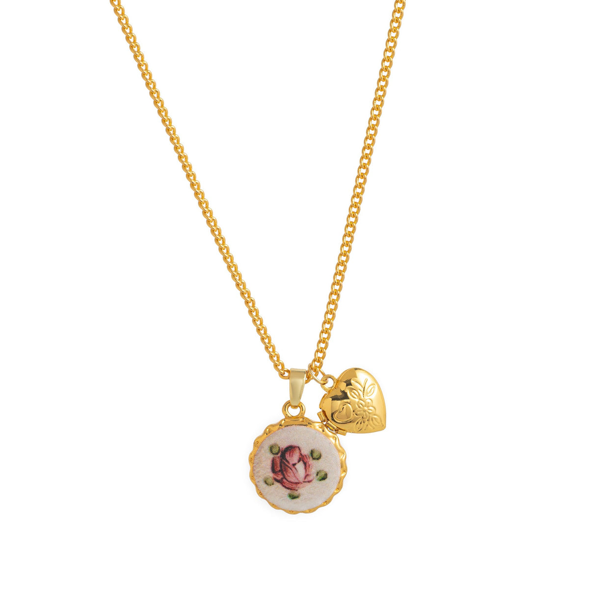 Floral Print Oval Pendant Necklace — necklace, view 4