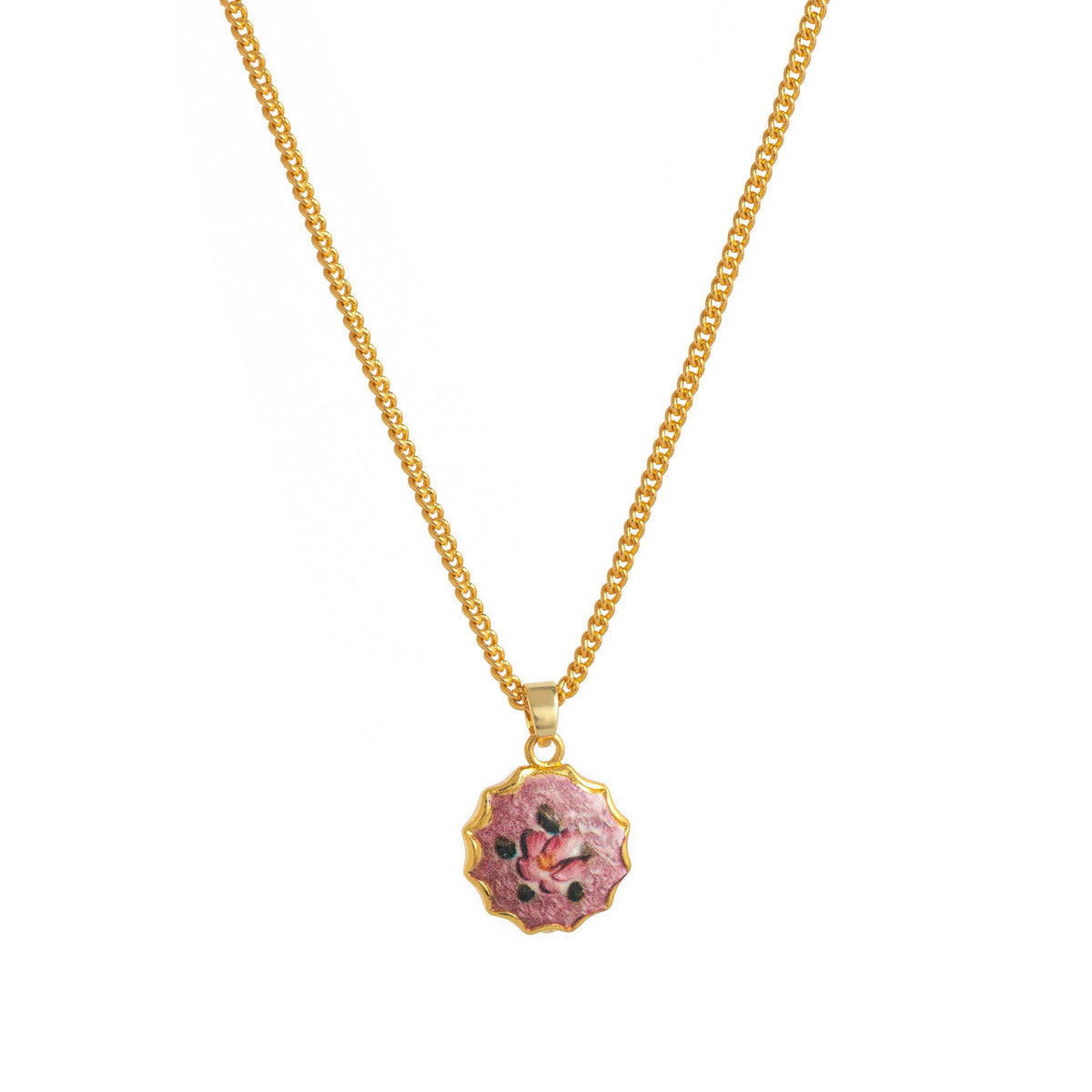 Floral Print Oval Pendant Necklace — necklace, view 5