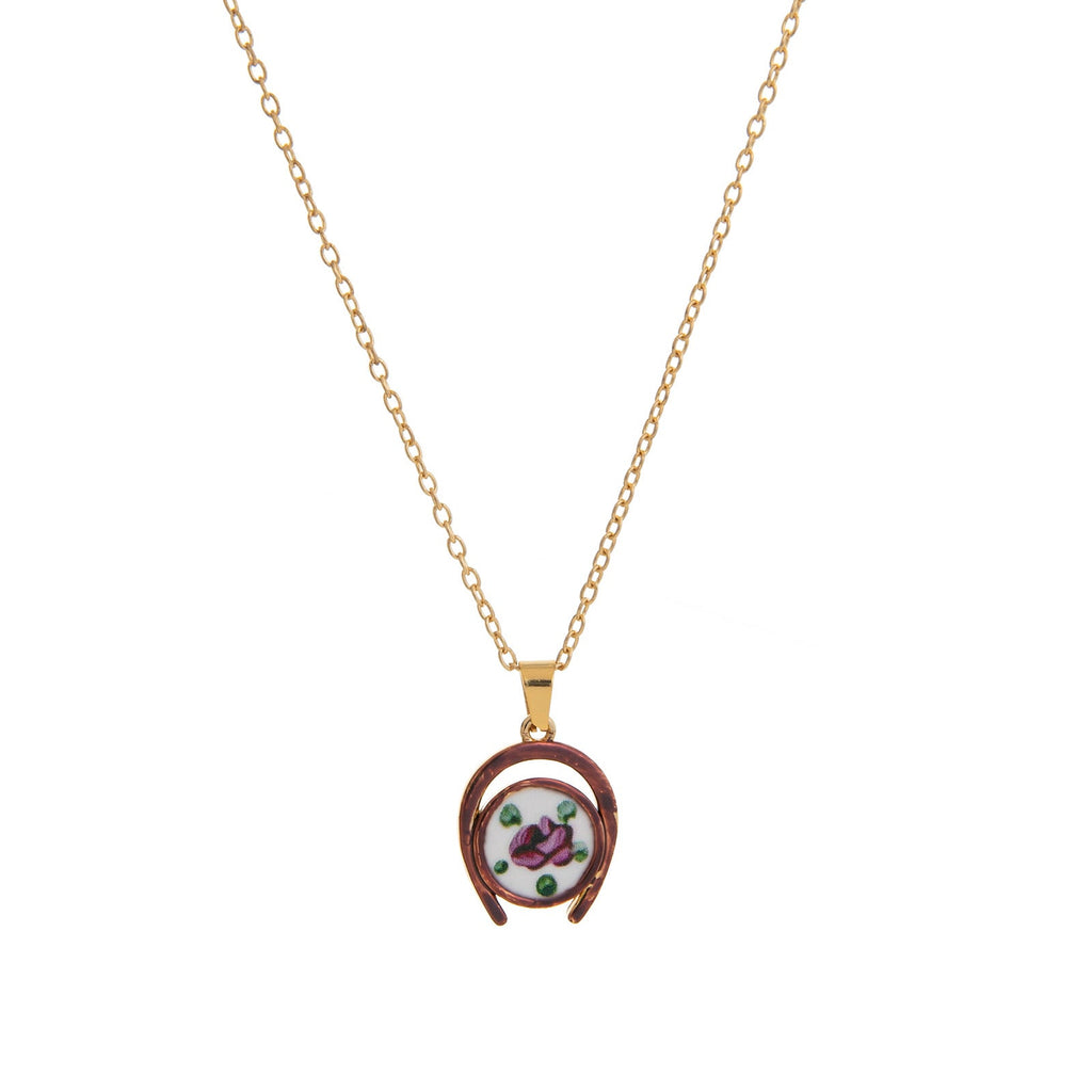 Floral Print Oval Pendant Necklace — necklace, view 7