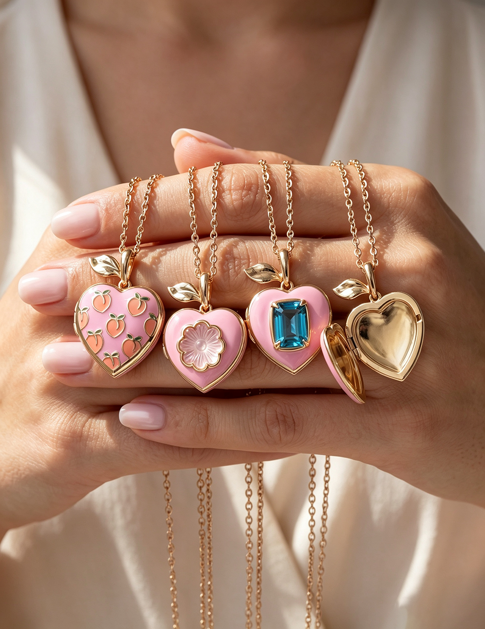 Pink Peach Locket Necklace — pink necklace